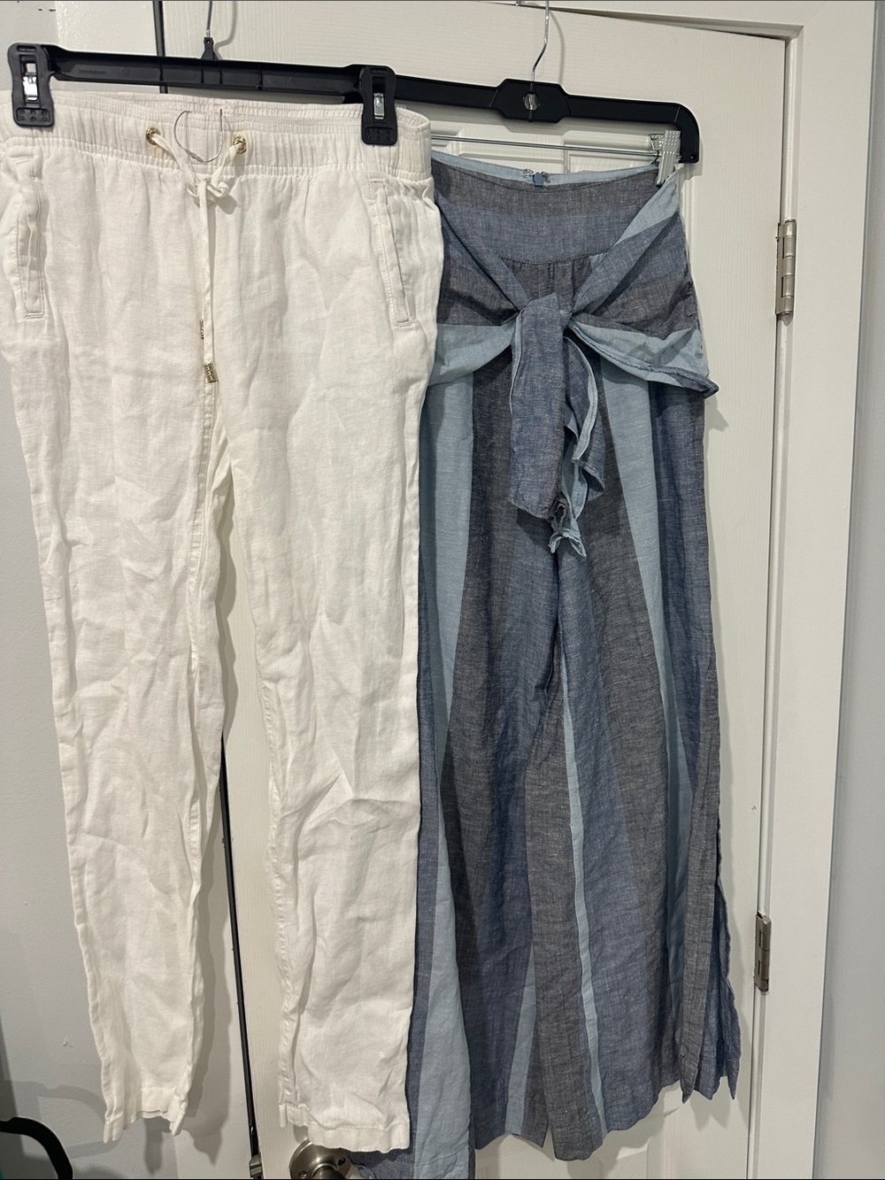 Lily Pulitzer White Linen Joggers & Venus Blue Striped Tie-Waist Wide-Leg Pants